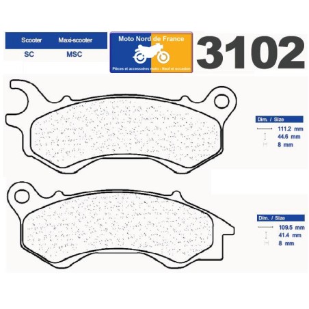 Jeu de plaquettes avant pour Honda NSC 50/110 Vision 2010-2018