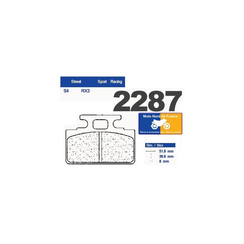 Jeu de plaquettes type 2287 RX3 Jeu de plaquettes type 2287 RX3