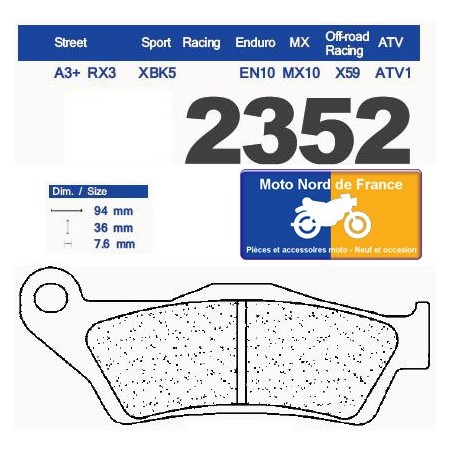 Jeu de plaquettes type 2352 A3+