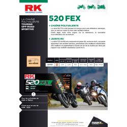 Chaîne RK pas de 520 type FEX RX'ring super-renforcée + attache rapide