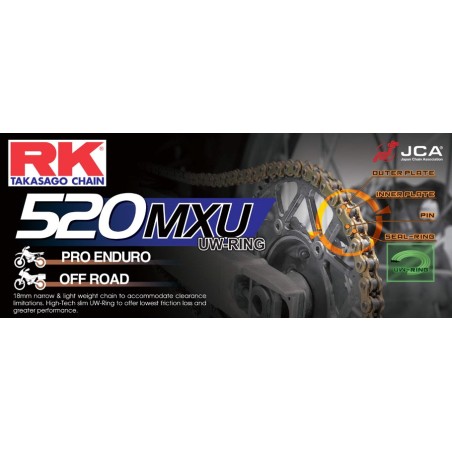 Chaine RK pas de 520 type MXU pour tout-terrain + attache rapide