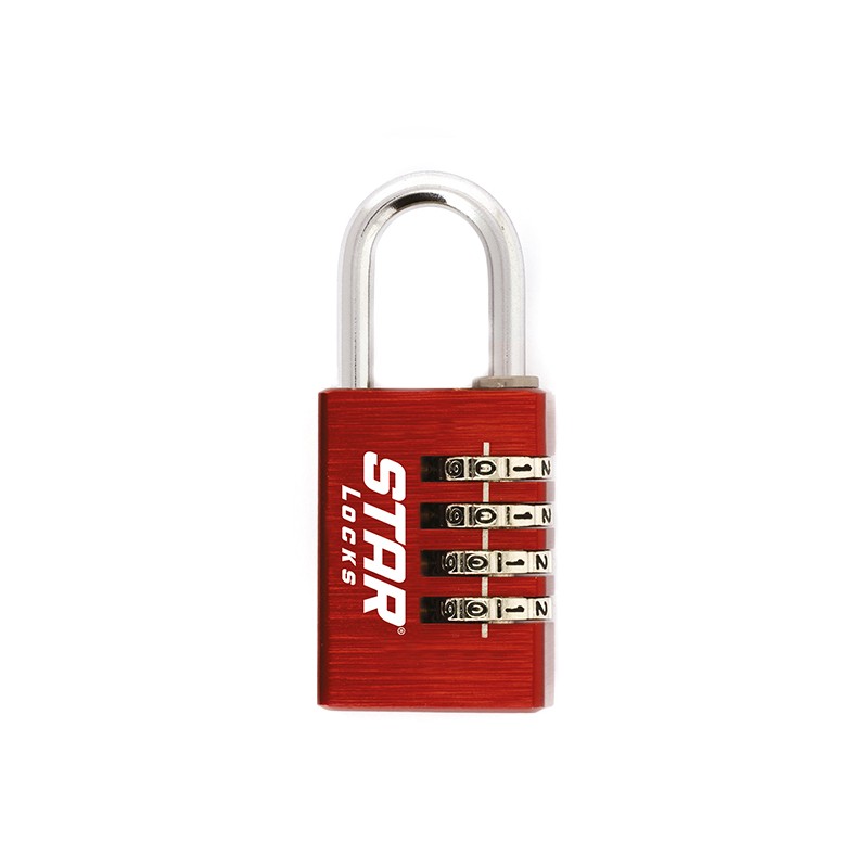 Cadenas à combinaison Star Locks - 4 chiffres - 26x78 mm - rouge