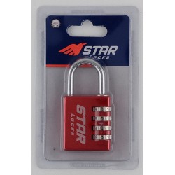 Cadenas à combinaison Star Locks - 4 chiffres - 26x78 mm - rouge