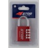 Cadenas à combinaison Star Locks - 4 chiffres - 26x78 mm - rouge